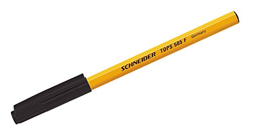 Schneider Schreibgeräte Kugelschreiber Tops 505, Kappenmodell, F, schwarz, Farbe des Schaftes: gelb, 150501 von Schneider