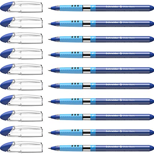 Schneider 151003 Slider Basic Kugelschreiber (Kappenmodell mit Soft-Grip-Zone und der Strichstärke F=Feinstrich) 10er Packung, blau von Schneider