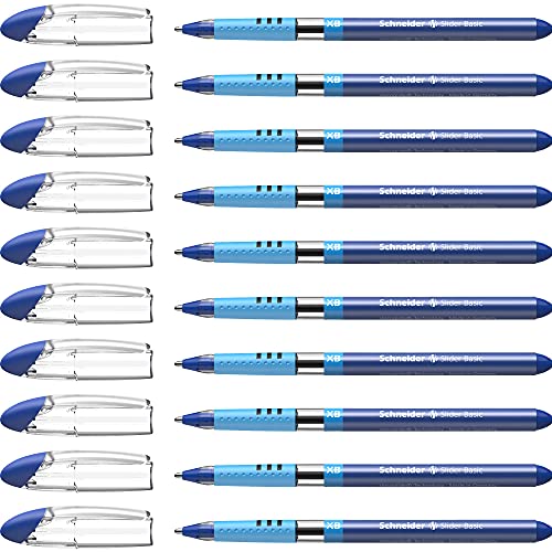 Schneider 151203 Slider Basic Kugelschreiber (Kappenmodell mit Soft-Grip-Zone, Strichstärke XB) 10er Pack, blau von Schneider