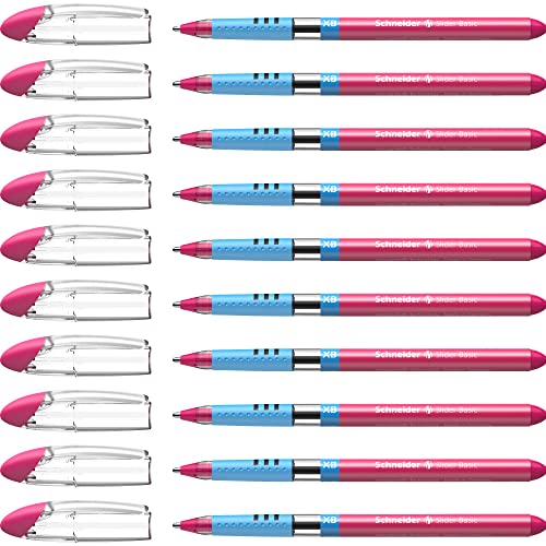 Schneider 151209 Slider Basic Kugelschreiber (Kappenmodell mit Soft-Grip-Zone und der Strichstärke XB=Extrabreit) 10er Packung, pink von Schneider