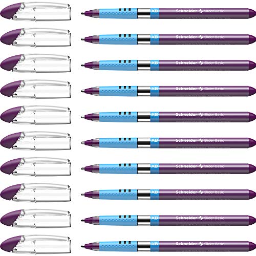 Schneider 151208 Slider Basic Kugelschreiber (Kappenmodell mit Soft-Grip-Zone und der Strichstärke XB=Extrabreit) 10er Packung, violett von Schneider