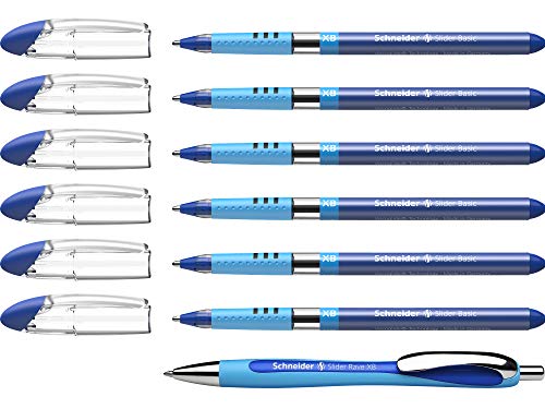 Schneider 151277 Slider Basic XB 6 Stück und 1x Slider Rave XB Kugelschreiber mit Etui, Schreibfarbe blau von Schneider