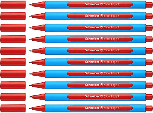 Schneider Slider Edge F Kugelschreiber (Dreikant-Stift mit Strichbreite F=Feinstrich, Kappenmodell) 10er Packung cyan-rot von Schneider