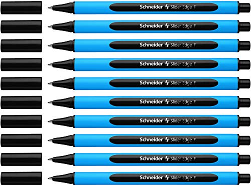 Schneider Slider Edge F Kugelschreiber (Dreikant-Stift mit Strichbreite F=Feinstrich, Kappenmodell) 10er Packung cyan-schwarz von Schneider