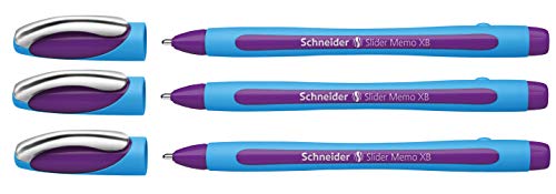 Schneider Slider Memo XB Kugelschreiber (mit Kappe, Strichstärke: XB, Made in Germany) (Lila, 3er) von Schneider