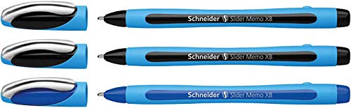 Schneider Slider Memo XB Kugelschreiber (mit Kappe, Strichstärke: XB, Made in Germany) (schwarz/schwarz/blau, 3er) von Schneider
