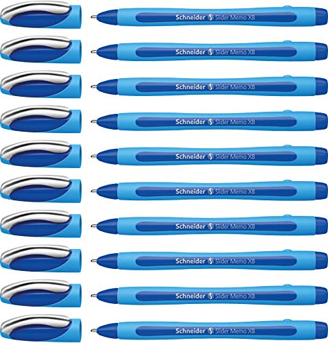 Schneider 150203 Slider Memo XB Kugelschreiber (mit Kappe, Strichstärke: XB) 10er Pack, blau von Schneider