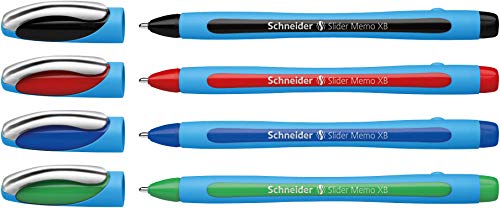 Schneider 75020 Slider Memo XB Kugelschreiber (mit Kappe, Strichstärke: XB, Schreibfarbe: rot/schwarz/blau/grün) 4er Pack von Schneider