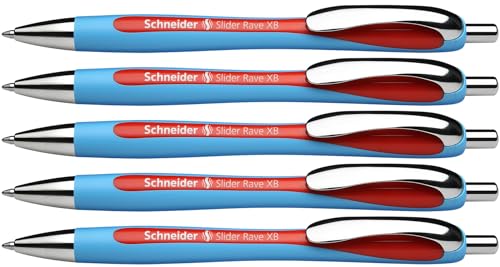 Schneider 132502 Slider Rave XB Kugelschreiber (Strichstärke: XB, Made in Germany) 5 Stück, Schreibfarbe: rot von Schneider