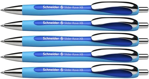 Schneider 132503 Slider Rave XB Kugelschreiber (Strichstärke: XB, dokumentenechte Mine, Made in Germany) 5 Stück, Schreibfarbe: blau von Schneider