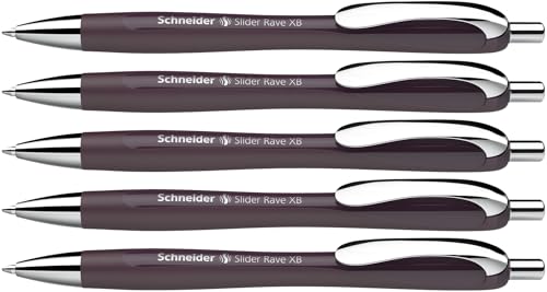 Schneider Slider Rave XB Kugelschreiber (Weiches Schreiben ohne Kratzen für lange Texte in Schule, Uni und Beruf) 5 Stück, plum, Schreibfarbe: blau von Schneider