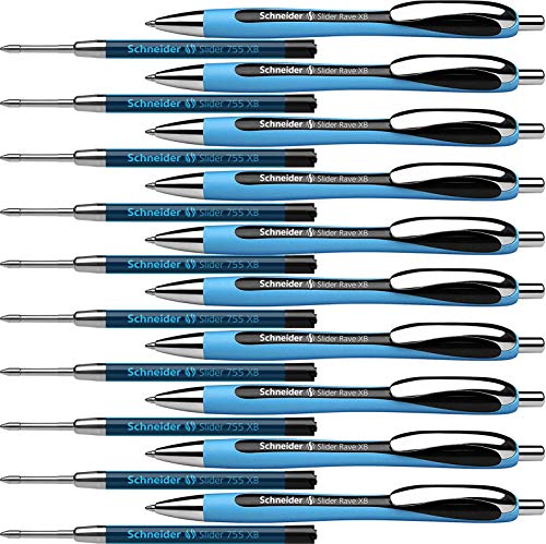 Schneider Slider Rave XB Kugelschreiber ECO Pack (schwarz, 10 Stück + Ersatzminen) von Schneider