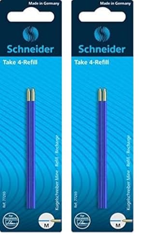 Schneider Take 4 Kugelschreiberminen (2 Stück, Ersatzminen für Schneider Take 4 Vierfarb-Kugelschreiber) blau (Packung mit 2) von Schneider