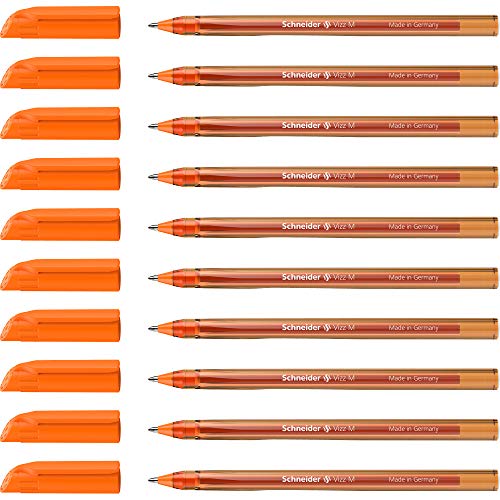 Schneider 102206 Vizz Kugelschreiber (für leichtes und schnelles Schreiben, Schaft in Schreibfarbe, Strichbreite M) 10 Stück, Orange von Schneider