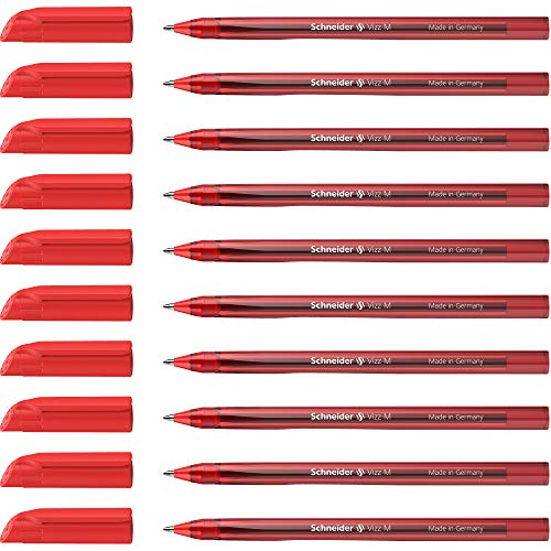 Schneider 102202 Vizz Kugelschreiber (für leichtes und schnelles Schreiben, Schaft in Schreibfarbe, Strichbreite M) 10 Stück, Rot von Schneider