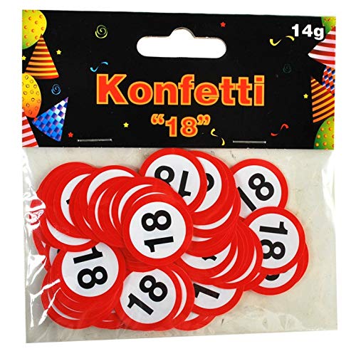 Schnooridoo 18. Geburtstag Party Zubehör 22 Sorten Konfetti Luftschlangen Ballons Banner Servietten (Konfetti "18", Verkehrsschild, 14g) von Schnooridoo