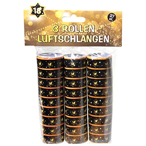 Schnooridoo 18. Geburtstag Party Zubehör 22 Sorten Konfetti Luftschlangen Ballons Banner Servietten (Luftschlangen "18", schwarz/gold, 3-tlg.) von Schnooridoo