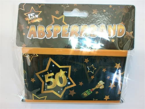 Schnooridoo 50. Geburtstag Party Zubehör 37 Sorten Konfetti Luftschlangen Ballons Banner Servietten (Absperrband 50", schwarz/Gold) von Schnooridoo