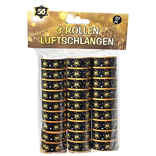 Schnooridoo 50. Geburtstag Party Zubehör 37 Sorten Konfetti Luftschlangen Ballons Banner Servietten (Luftschlangen "50", schwarz/gold, 3-tlg.) von Schnooridoo