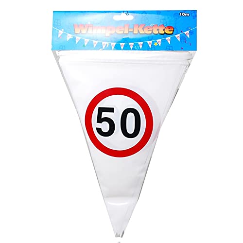 Schnooridoo 50. Geburtstag Party Zubehör 37 Sorten Konfetti Luftschlangen Ballons Banner Servietten (Wimpel-Girlande 50", 10m) von Schnooridoo