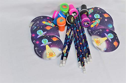 Schnooridoo Weltraum Set 24 Teile Space Stempel - Bleistifte - Notizheft Weltraum All Mitgebsel Kindergeburtstag von Schnooridoo