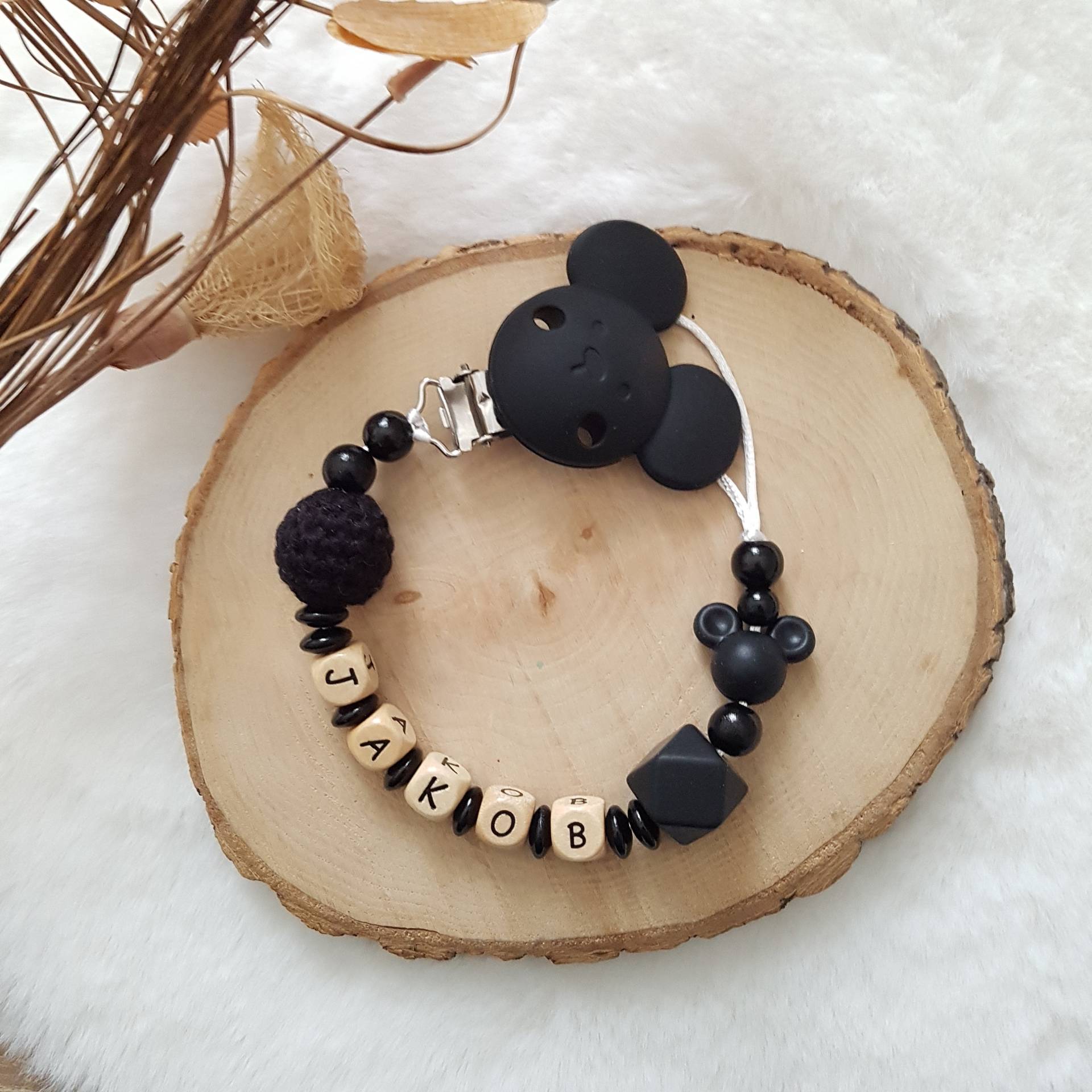 Schnullerkette Mit Namen Micky Maus Schwarz | Schnullerband Schnullerkette Mit Namen Micky Maus Schwarz | Schnullerband von SchnullerkettenHaSi
