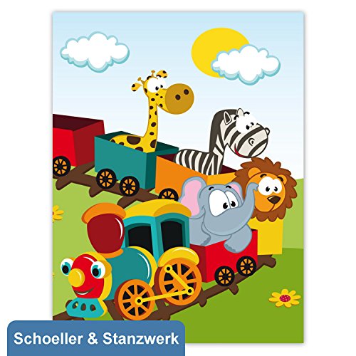 Schoeller & Stanzwerk© - 25 Stück 3-teilige Kombi-Einlegemappen mit Einsteckecken für 13x18 cm & 15x20 cm Fotos - mit farbigem Druck "Eisenbahn" von Schoeller & Stanzwerk