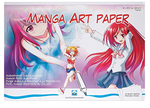 Honsell 23102 - Schoellershammer Manga Art Paper Block, Markerpapier, DIN A3, 75 g/m², 75 Blatt, hellweiß, durchschlagfest, säurefrei und alterungsbeständig von Schoellershammer