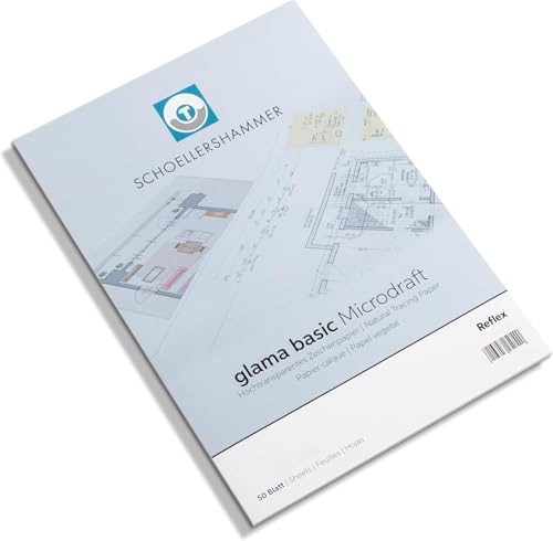 Honsell 25062 - Schoellershammer Glama Microdraft hochtransparentes Zeichenpapier, DIN A2 Block mit 50 Blatt, 80 – 85 g/m², für technische Zeichnungen, Skizzen mit Bleistift, Filzstift, Tusche von Schoellershammer