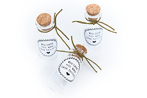 Schokoladenseite 40 Stück Mini Glasflaschen 12 ml, Fläschchen mit Korken, Aufkleber Kranz 175309, Geschenk geeignet für Hochzeit Gastgeschenk Blumensamen Taufe Kommunion Geburtstag Feste Geschenke von Schokoladenseite