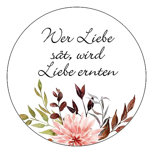 Schokoladenseite 48 x Aufkleber Blumensamen - Wer Liebe sät - 40 mm, Design Herbst Pastell 19090540, Sticker geeignet für Hochzeit Gastgeschenk Taufe Kommunion Geburtstag Feste Geschenke von Schokoladenseite