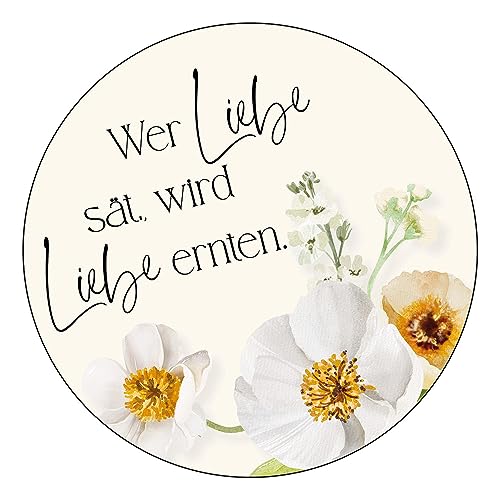 Schokoladenseite 48 x Aufkleber Blumensamen - Wer Liebe sät - 40 mm, Design Sunnyflower Natural 39060540, Sticker geeignet für Hochzeit Gastgeschenk Taufe Kommunion Geburtstag Feste Geschenke von Schokoladenseite