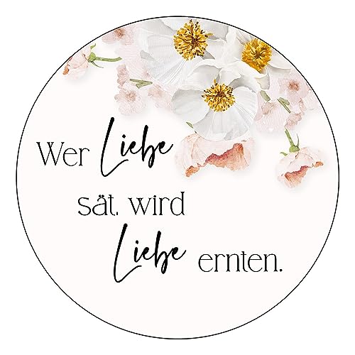 Schokoladenseite 48 x Aufkleber Blumensamen - Wer Liebe sät - 40 mm, Design Sunnyflower Rose 39050540, Sticker geeignet für Hochzeit Gastgeschenk Taufe Kommunion Geburtstag Feste Geschenke von Schokoladenseite