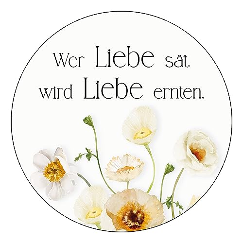 Schokoladenseite 48 x Aufkleber Blumensamen - Wer Liebe sät - 40 mm, Design Sunnyflower White 39030540, Sticker geeignet für Hochzeit Gastgeschenk Taufe Kommunion Geburtstag Feste Geschenke von Schokoladenseite