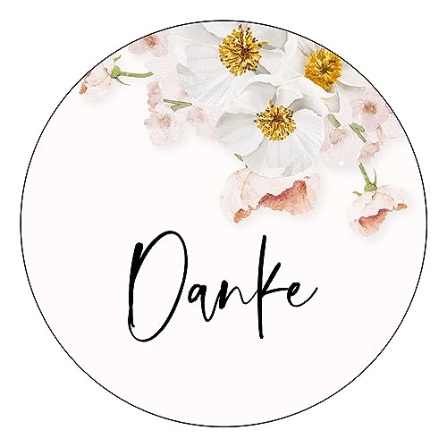 Schokoladenseite 48 x Aufkleber Danke - 40 mm, Design Sunnyflower Rose 39050140, Sticker geeignet für Hochzeit Gastgeschenk Taufe Kommunion Geburtstag Feste Geschenke von Schokoladenseite