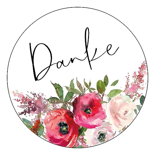 Schokoladenseite 48 x Aufkleber Danke - 40 mm, Design WatercolourFlower Etikett 39010140, Sticker geeignet für Hochzeit Gastgeschenk Taufe Kommunion Geburtstag Feste Geschenke von Schokoladenseite