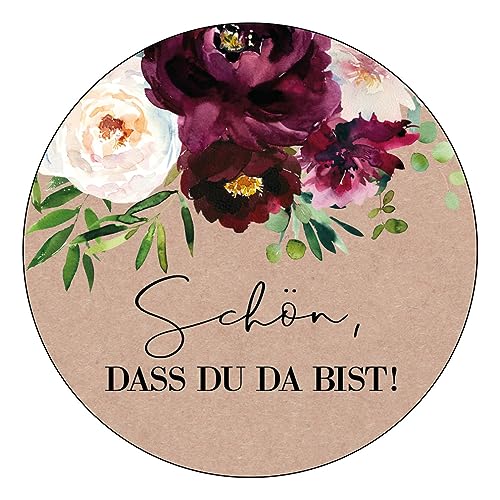 Schokoladenseite 48 x Aufkleber Schön dass du da bist - 40 mm, Design Boho 174403, Sticker geeignet für Hochzeit Gastgeschenk Taufe Kommunion Geburtstag Feste Geschenke von Schokoladenseite