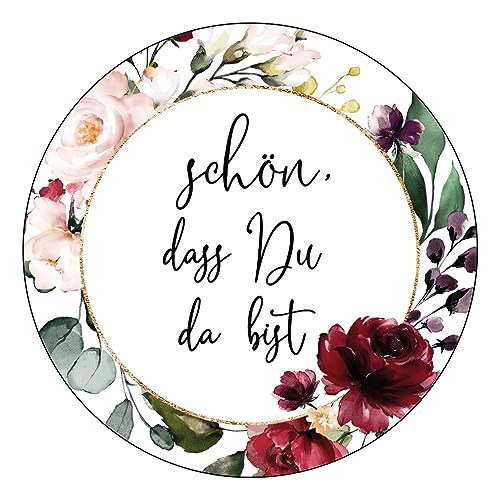 Schokoladenseite 48 x Aufkleber Schön dass du da bist - 40 mm, Design Dusty 19030440, Sticker geeignet für Hochzeit Gastgeschenk Taufe Kommunion Geburtstag Feste Geschenke Schokoladenseite 48 x Aufkleber Schön dass du da bist - 40 mm, Design Dusty 19030440, Sticker geeignet für Hochzeit Gastgeschenk Taufe Kommunion Geburtstag Feste Geschenke von Schokoladenseite