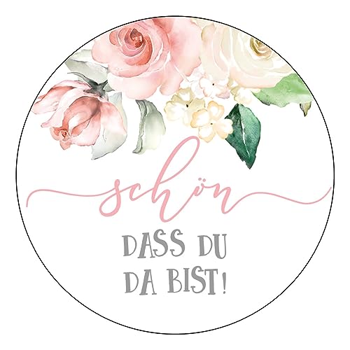 Schokoladenseite 48 x Aufkleber Schön dass du da bist - 40 mm, Design Roses 184401, Sticker geeignet für Hochzeit Gastgeschenk Taufe Kommunion Geburtstag Feste Geschenke Schokoladenseite 48 x Aufkleber Schön dass du da bist - 40 mm, Design Roses 184401, Sticker geeignet für Hochzeit Gastgeschenk Taufe Kommunion Geburtstag Feste Geschenke von Schokoladenseite