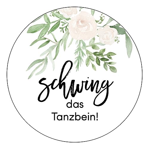 Schokoladenseite 48 x Aufkleber Schwing das Tanzbein - 40 mm, Design Greenery 173420, Sticker geeignet für Schnapsfläschchen Hochzeit Gastgeschenk Geburtstag Feste Geschenke von Schokoladenseite