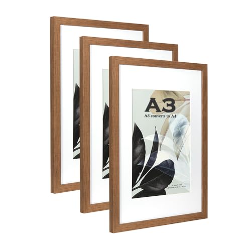 Bilderrahmen aus Holz, A3, mit Passepartout, für A4-Bilder oder Zertifikate, Wandmontage, Braun, 3 Stück Bilderrahmen aus Holz, A3, mit Passepartout, für A4-Bilder oder Zertifikate, Wandmontage, Braun, 3 Stück von Scholartree