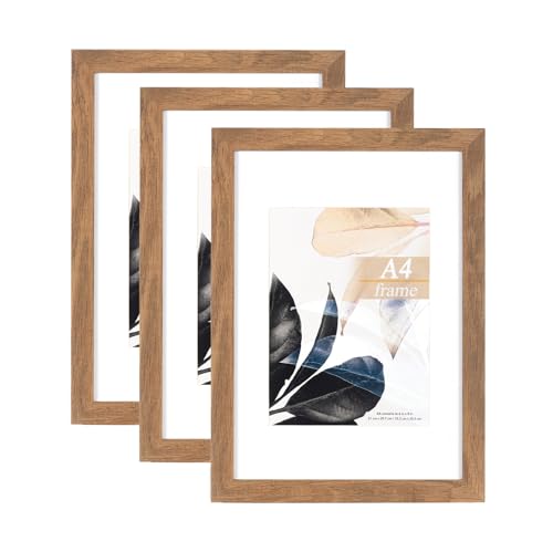 Brauner Holz-Bilderrahmen, A4 mit Passepartout, 3er-Set, A4-Bilderrahmen, A4-Posterrahmen, A4-Zertifikatrahmen, freistehend und zur Wandmontage von Scholar Tree