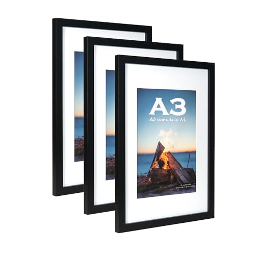 Bilderrahmen aus Holz, A3, mit Passepartout, für A4-Bilder oder Zertifikate, Wandmontage, Schwarz, 3 Stück Bilderrahmen aus Holz, A3, mit Passepartout, für A4-Bilder oder Zertifikate, Wandmontage, Schwarz, 3 Stück von Scholartree