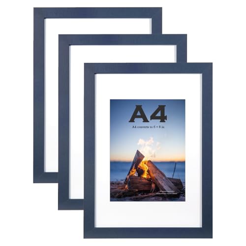 Holz-Bilderrahmen, A4, mit Passepartout, 3er-Set, A4-Rahmen, A4-Bilderrahmen, A4-Posterrahmen, A4-Zertifikatrahmen, freistehend und zur Wandmontage, Marineblau Holz-Bilderrahmen, A4, mit Passepartout, 3er-Set, A4-Rahmen, A4-Bilderrahmen, A4-Posterrahmen, A4-Zertifikatrahmen, freistehend und zur Wandmontage, Marineblau von Scholartree