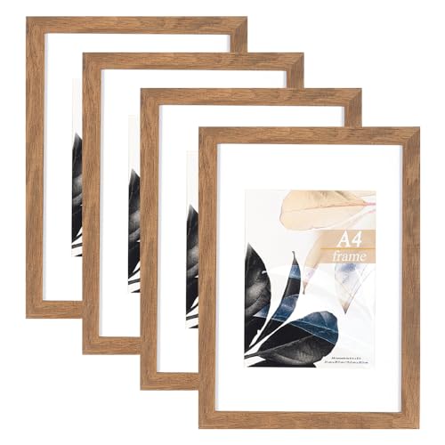 Holz-Bilderrahmen mit Passepartout, A4, freistehend und zur Wandmontage, Braun, 4 Stück Holz-Bilderrahmen mit Passepartout, A4, freistehend und zur Wandmontage, Braun, 4 Stück von Scholartree