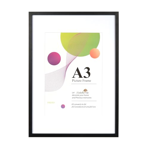 Scholar Tree A3-Bilderrahmen – 1 Packung A3 schwarzer Rahmen, schwarzer Bilderrahmen 29,7 x 42 cm, Holz mit Passepartout, mit Wandbehang von Scholartree