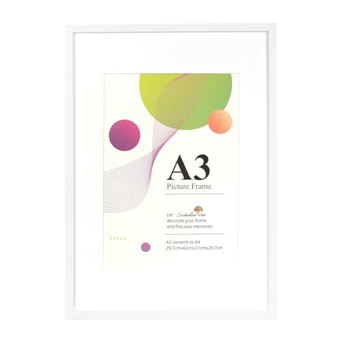 Scholar Tree A3-Bilderrahmen – 1 Packung A3 weißer Rahmen, weißer Bilderrahmen 29,7 x 42 cm, Holz-mit Passepartout, mit Wandbehang von Scholartree