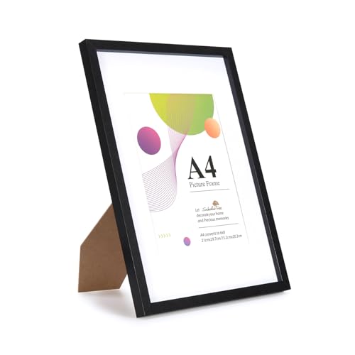 Scholar Tree A4-Rahmen, schwarzer A4-Bilderrahmen, 53,3 x 29,7 cm, Holz-Bilderrahmen mit A5-Passepartout, A4-Bilderrahmen mit Ständer, Tisch- oder Wandbehang, 1 Packung von Scholartree