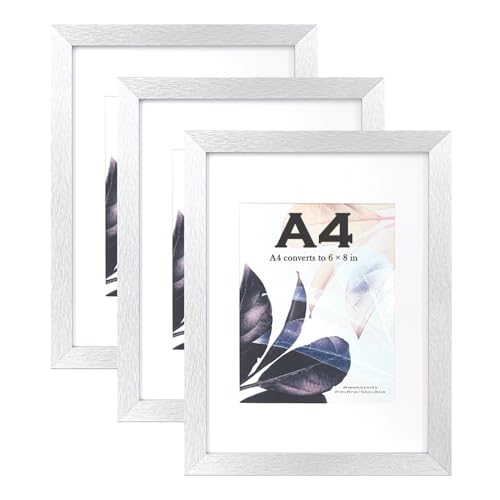 Silberfarbener Holz-Bilderrahmen A4 mit Passepartout, 3er-Set, A4-Rahmen, A4-Bilderrahmen, A4-Posterrahmen, A4-Zertifikatrahmen, freistehend und zur Wandmontage Silberfarbener Holz-Bilderrahmen A4 mit Passepartout, 3er-Set, A4-Rahmen, A4-Bilderrahmen, A4-Posterrahmen, A4-Zertifikatrahmen, freistehend und zur Wandmontage von Scholartree