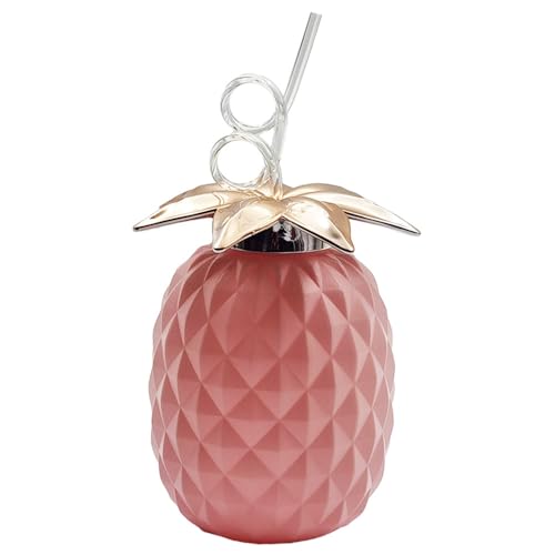 schone Ananasbecher mit Deckel und Strohhalmen – 800 ml wiederverwendbare tropische Trinkgläser für Partys, Picknicks, Grillabende, Sommerveranstaltungen, Set aus Kunststoffbechern in Ananasform (Rosa von Schone